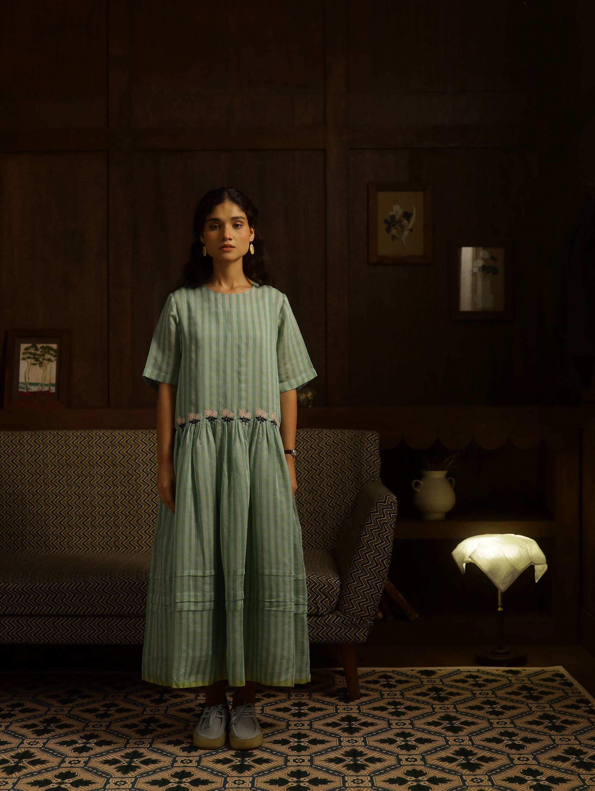 The Basket And Straw Hat Dress – Green