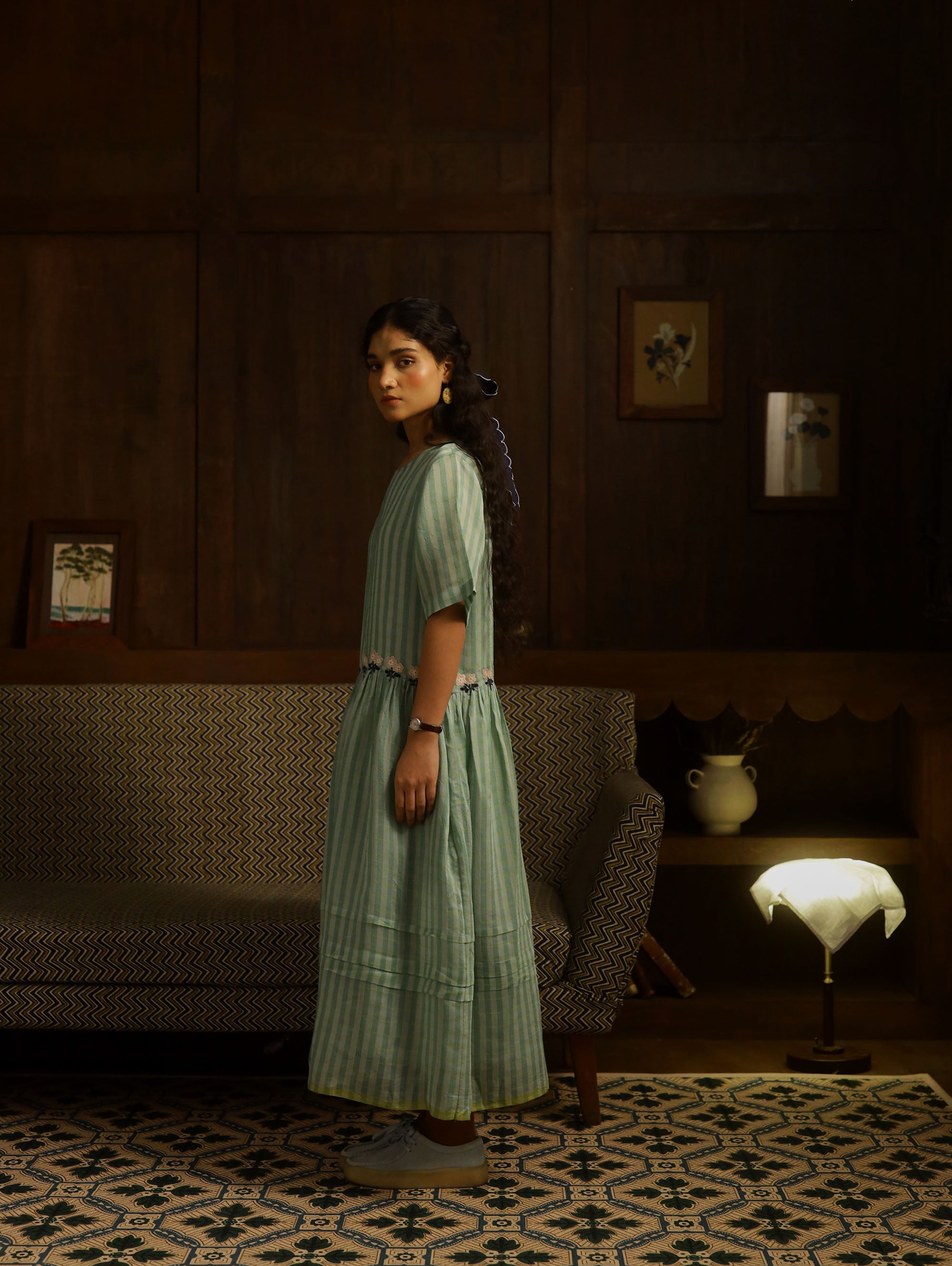 The Basket And Straw Hat Dress – Green