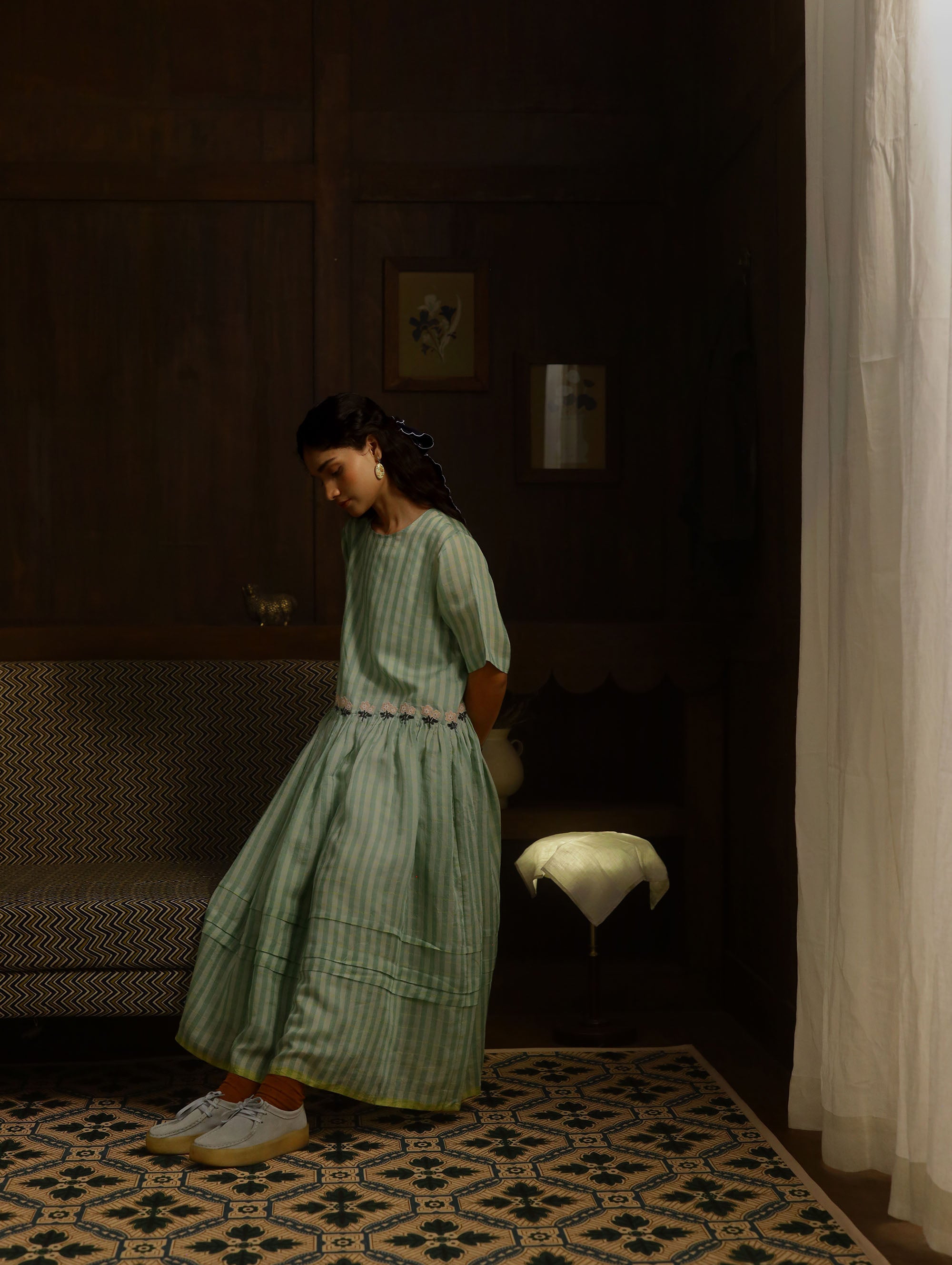 The Basket And Straw Hat Dress – Green